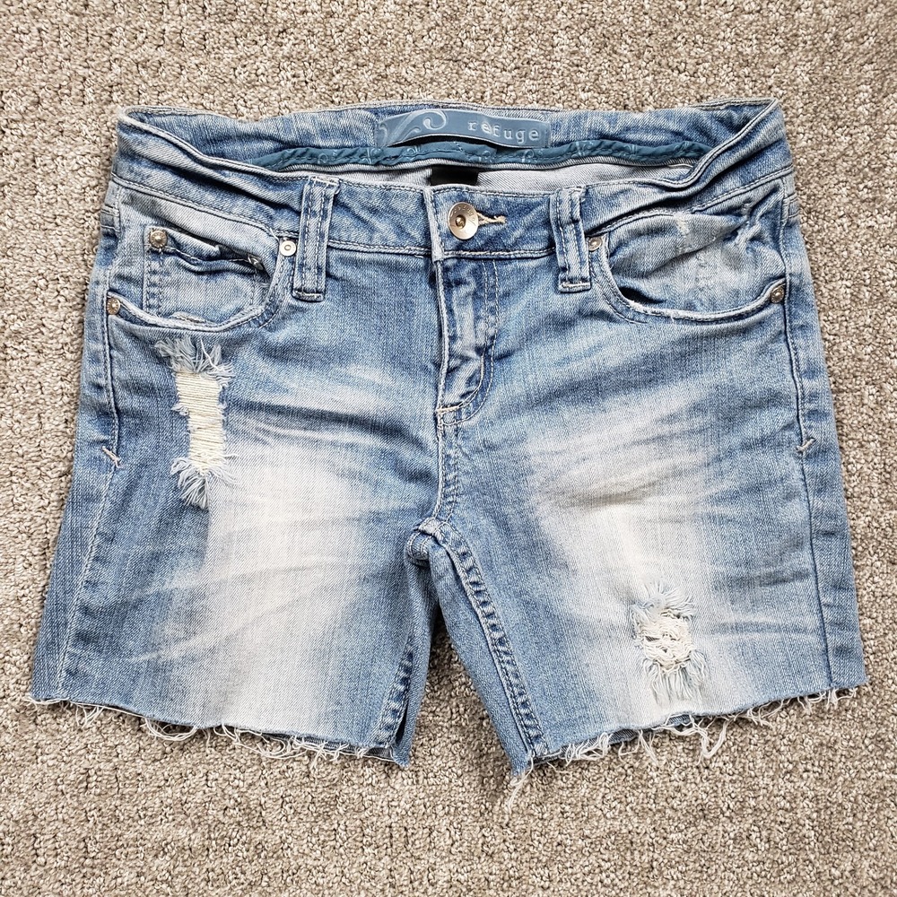 Refuge Shorts Women 5 Blue Cut Off Distressed Low Rise TZ-3013CR Denim Y2K